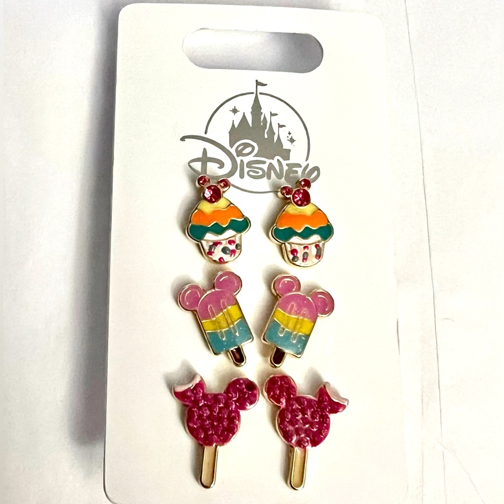 3 pairs of DISNEY THEMED EARRINGS! Mickey Mouse Treats! New on the card